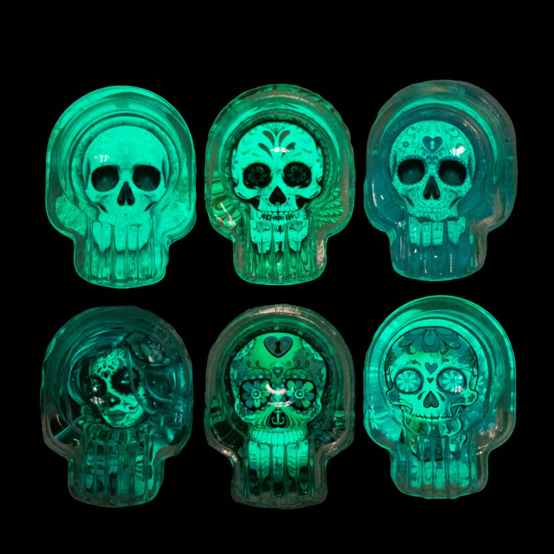 GLOW-IN-THE-DARK SUGAR SKULL ASHTRAYS